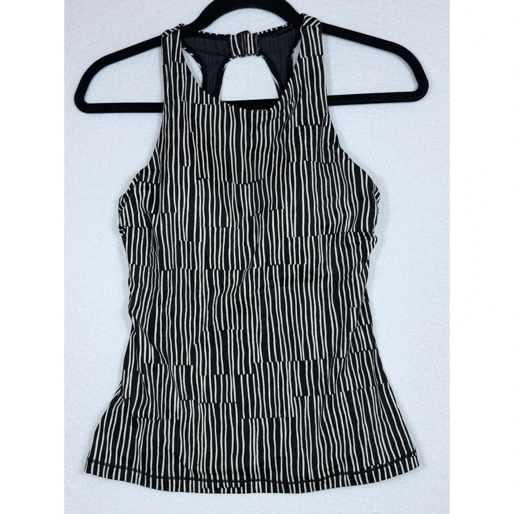 Athleta Maldives Striped Tankini Swim Top Halter Neck Keyhole Back‎ Size 34 B/C